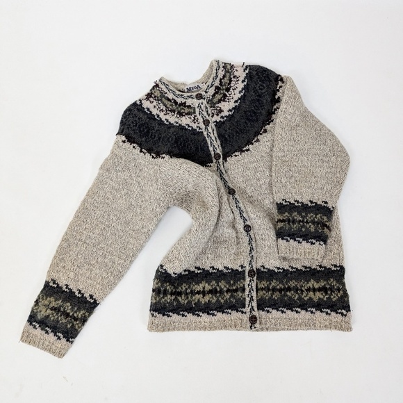 Vintage Knit Fair Isle Cardigan Norwegian Icelandic Button Down Cozy Comfy - Picture 1 of 9